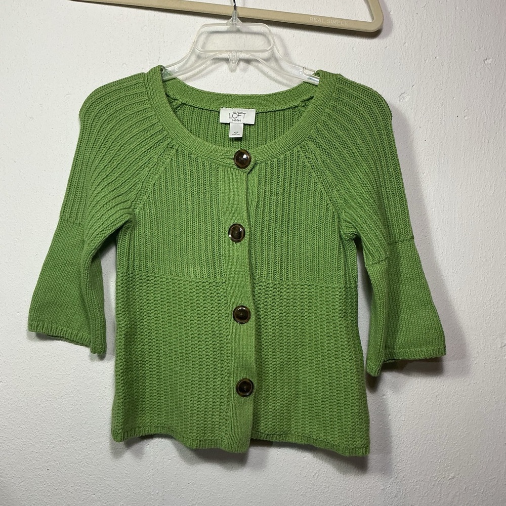 LOFT Button-Up Green Cardigan